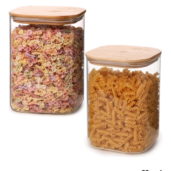 Set of of 2,Glass Storage Containers Clear Glass Food Canister with Bamboo Lid - Picture 8 of 8